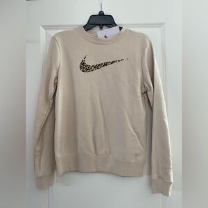 Nike Women's Club Cream Sweatshirt with Leopard Print Logo